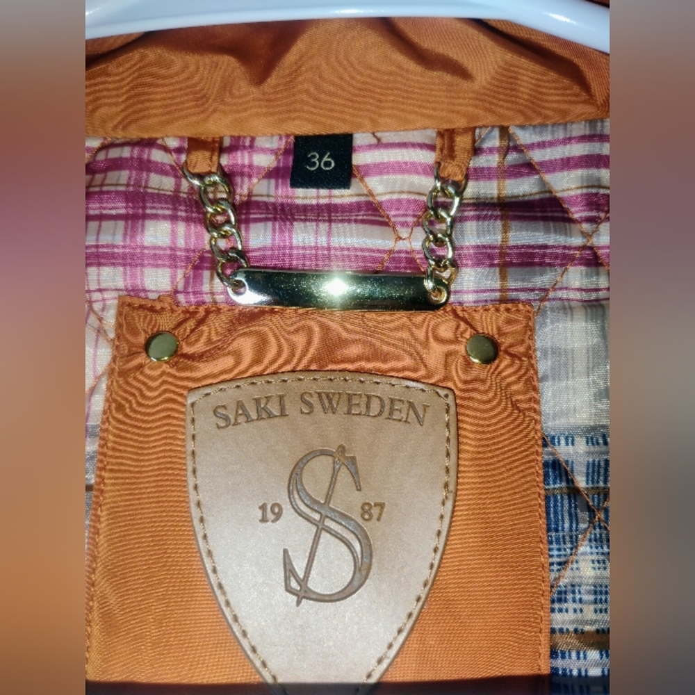 Burnt Orange Quilted Saki Sweden Utility Jacket Sz 36 - Picture 3 of 8